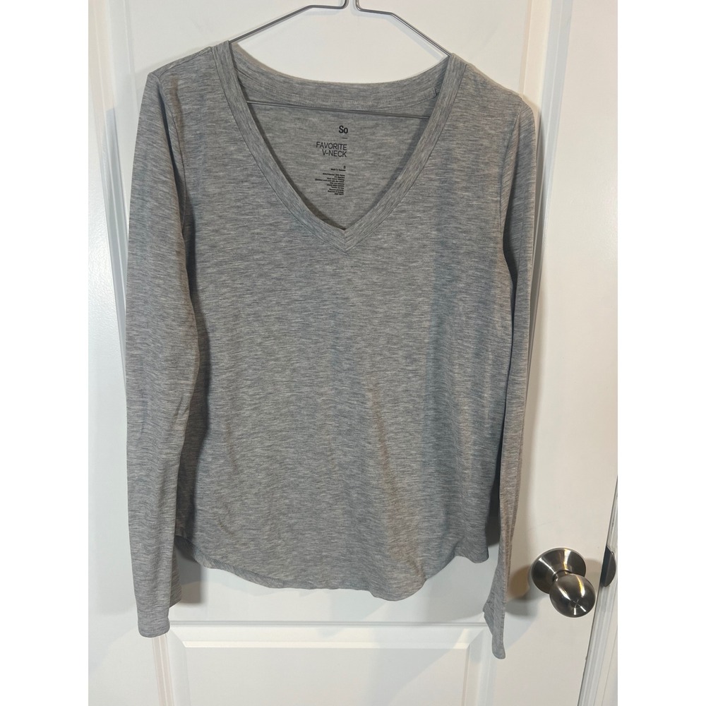 So Womens Top‎ Favorite V-Neck Heathered Gray Side S